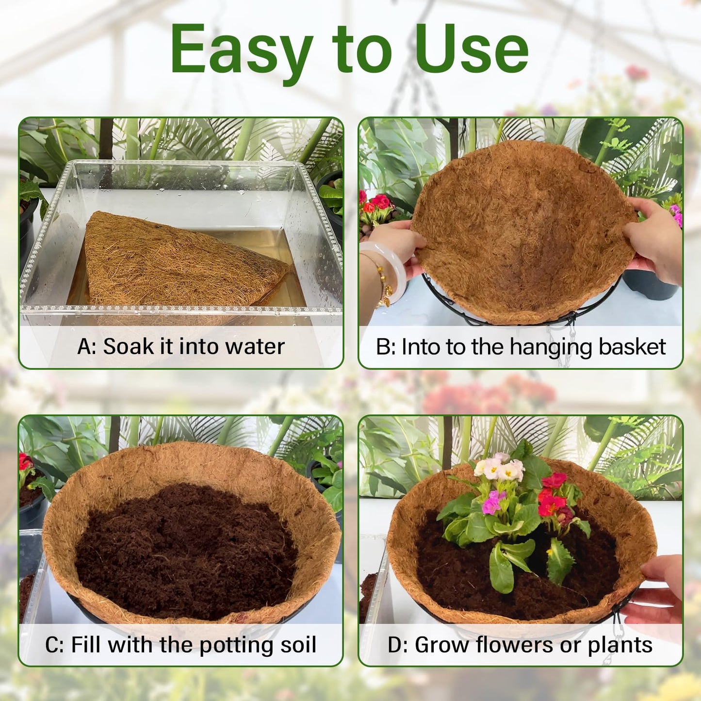 Halatool 4 Pack 12 Inch Coco Liners Natural Coconut Liners for Planters Round Coco Coir Hanging Basket Liner for Flowers Vegetables