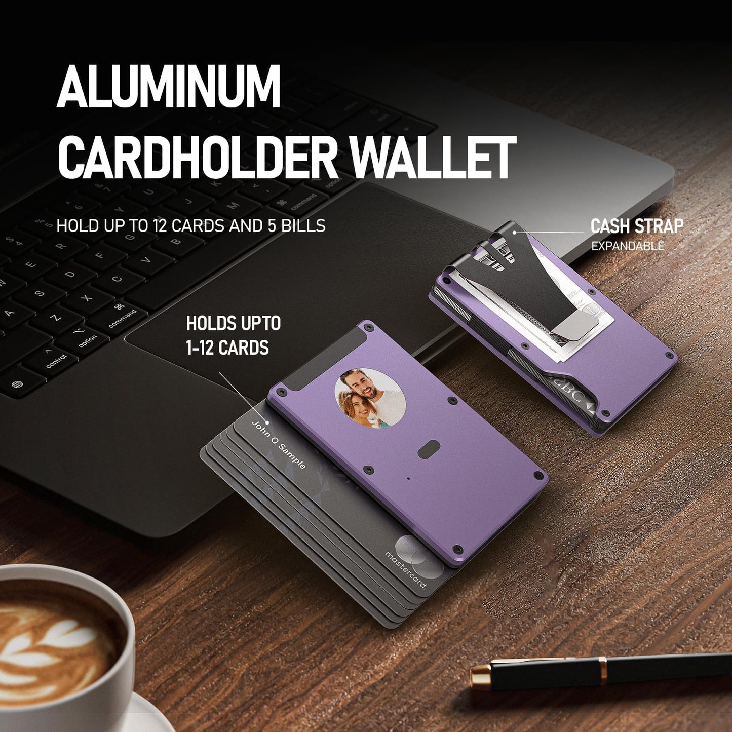 Anti-lost bluetooth wallet tracker, mens money clip, Trackable metal Wallet (IOS Only) with Customized Electronic photo/Text information, Slim RFID Credit Card Holder build-in Find My Tracker