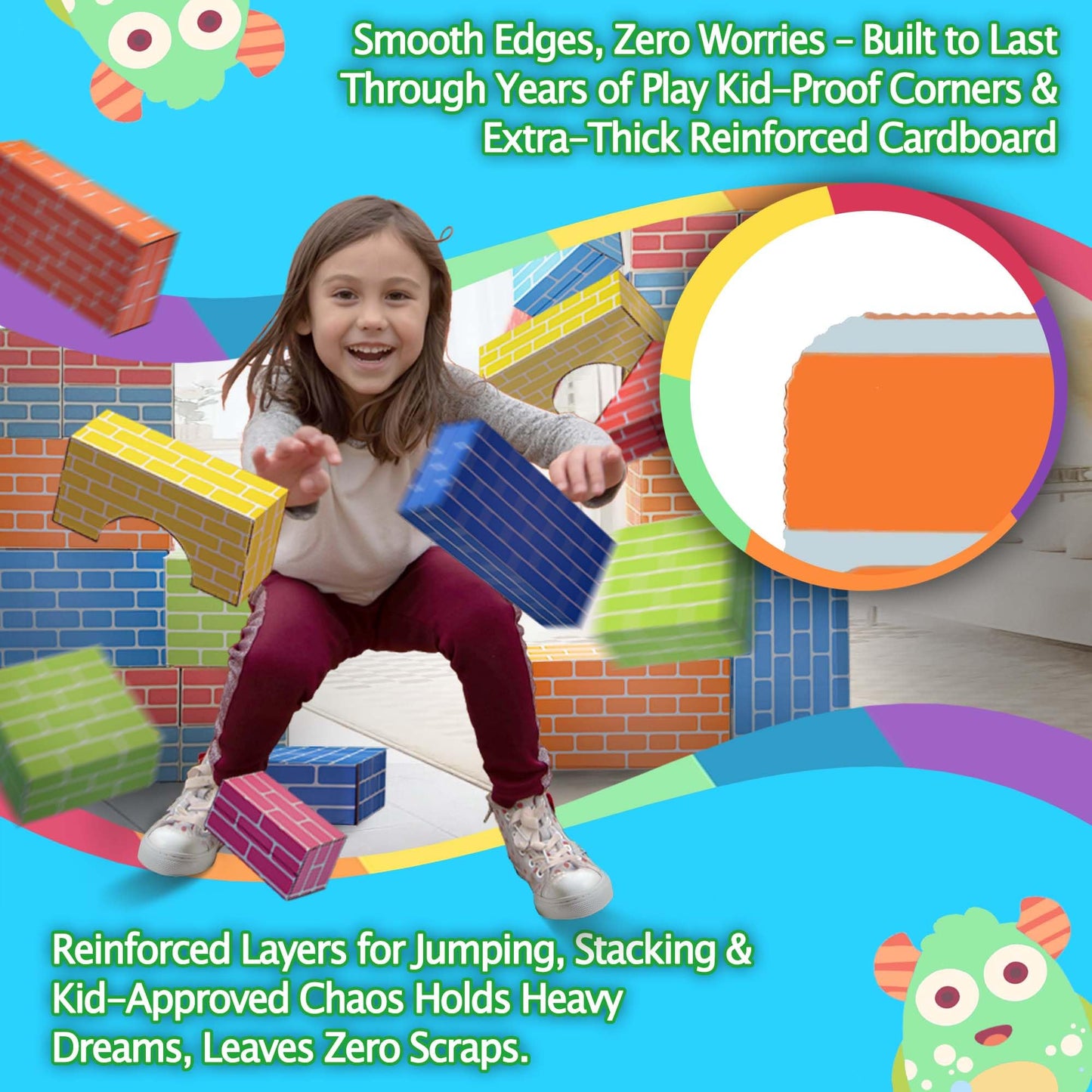 Cartboatoy 48-Pack Cardboard Building Blocks for Kids: 26/36/48 Jumbo Gifts Heavy Duty Develop Creative Thinking Spatial Reasoning Easy to Assemble
