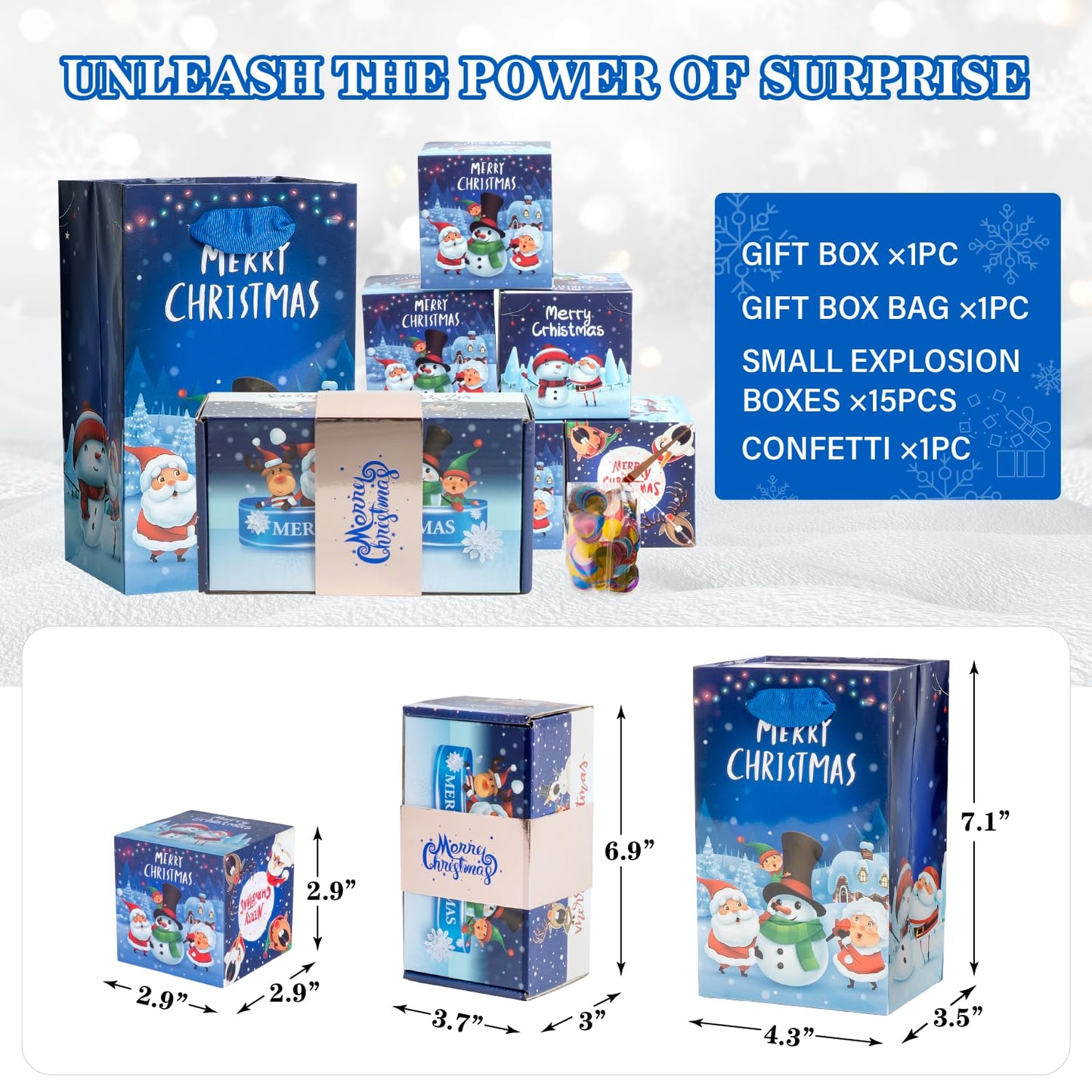 Christmas Surprise Gift Box Explosion for Money, Unique Folding Bouncing Red Envelope Gift Box with Confetti, Cash Pop Up Money Box for Christmas, Birthday, Anniversary, Valentine (15 Bounces, Blue)