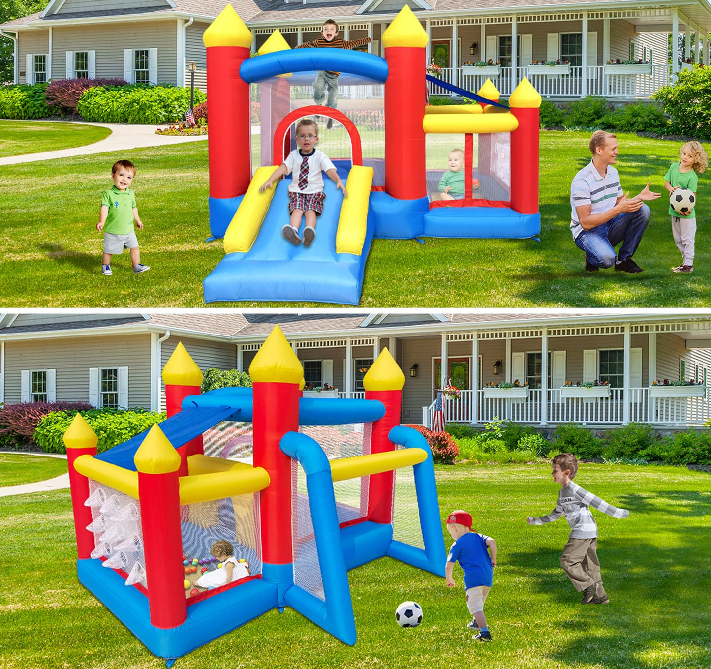 Baralir Inflatable Bounce House for Kids 3-6, Toddler Jumper with Slide and Ball Pit Water Pool(with Sun Cover), Perfect for Outdoor Indoor Kids Party - Blower Included