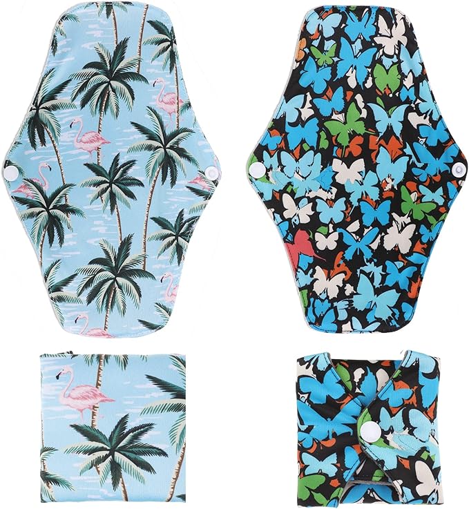 PHOGARY Reusable Menstrual Pads - Bamboo Cloth for Heavy Flow With Wet Bag, Large Sanitary Set With Wings for Women, Washable Overnight Cloth Panty Liners (7 in 1, Style F)