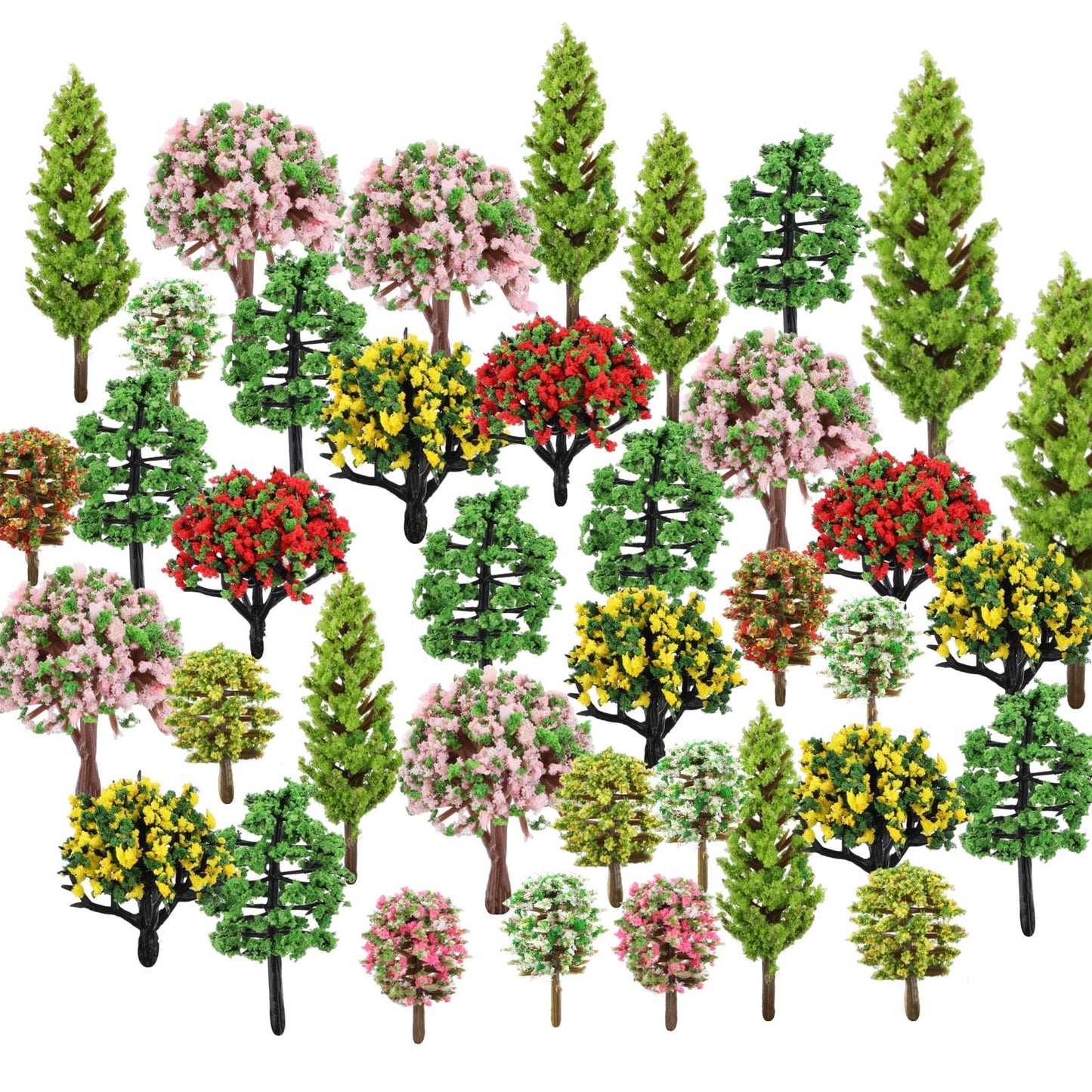 Gallipower 50pcs Model Trees 1.4-2.4" Mixed Diorama Model Tree Colourful Flower Trees Grass Architecture Mini Trees for Crafts Building Model Railway Scenery Landscape Supplies (Style 02)
