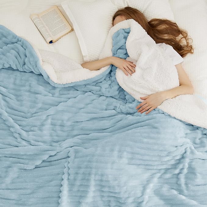 Bedsure Sherpa Blanket Queen Size for Bed - Super Soft, Cozy Fleece Thick Warm Blanket for Winter, GentleSoft Home Room Decor, Sky Blue, 90x90 Inches