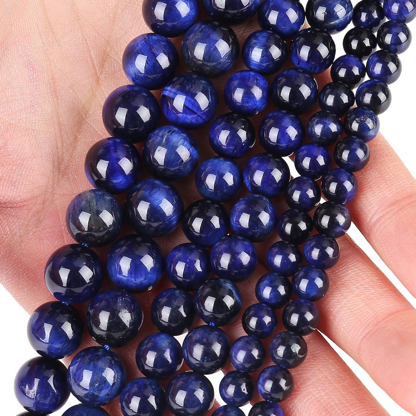 Natural Blue Tiger Eye Beads, Grade AAA Gemstone Round Loose Beads 10MM 40PCs Bulk Lot Options, Semi Precious Stone Beads for Jewelry Making