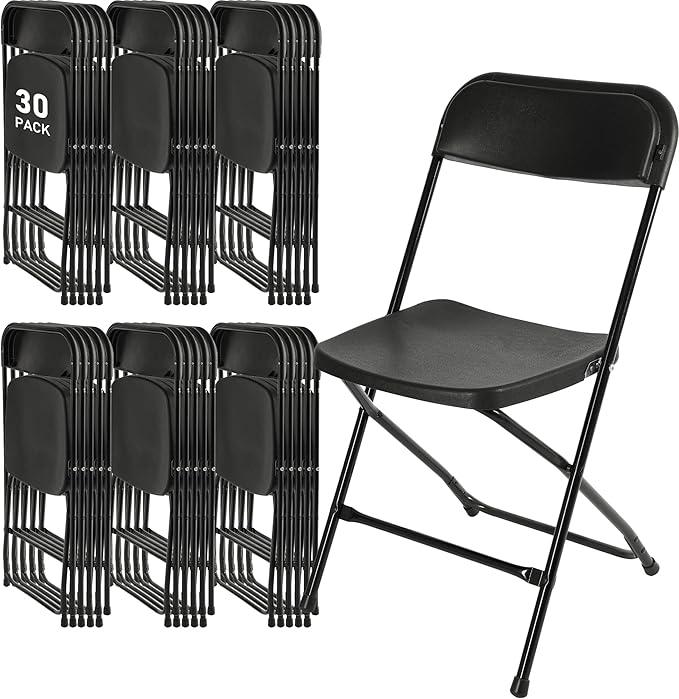 SEALAMB Plastic Folding Chairs 30 Pack, Black Commercial Portable Indoor/Outdoor Chairs for Home Office, Wedding, Events Parties with Steel Frame, 350lbs Capacity (Black-Plastic, 30 Pack)