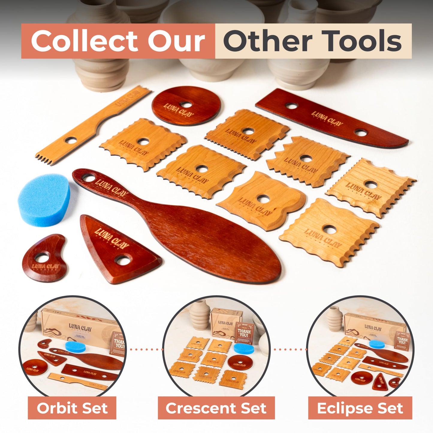 Pottery Ribs Tool Set | 13 Pack - Ceramic Tools for Pottery, Kiln-Dried Cherry Wood (None-Warping), Pottery Wheel Tools for Trimming, Comfortable Hold, Home or Studio Use, Sponge Included