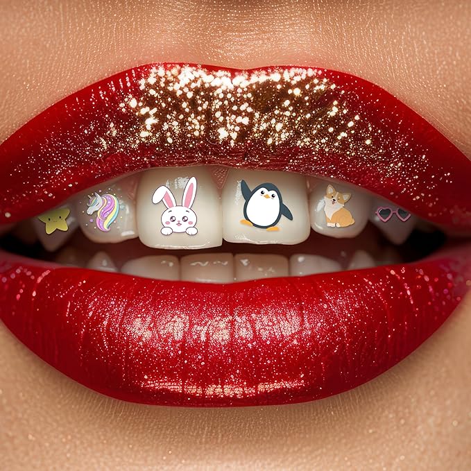 Halloween Tooth Bling Tattoo – Temporary Tooth Gem Kit for Teeth – Safe for Teens & Adults, Removable Fun Fake Tooth Tattoo Stickers for Halloween Costume, Party & Cosplay (Cuties)