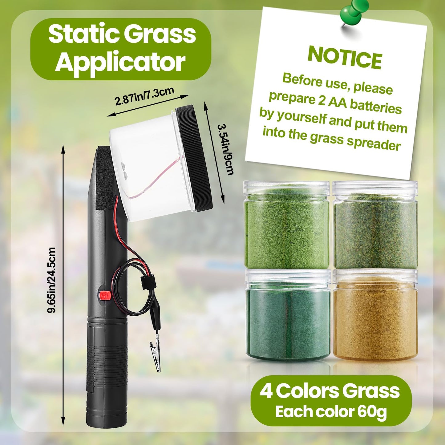 Tioncy Mini Static Grass Applicator Flocking Kit with Anti Slip Handle and 4 x 60g Colors Grass, Diorama Making Supplies, DIY Model Train Accessories Miniatures Landscape Craft(Curved Head)