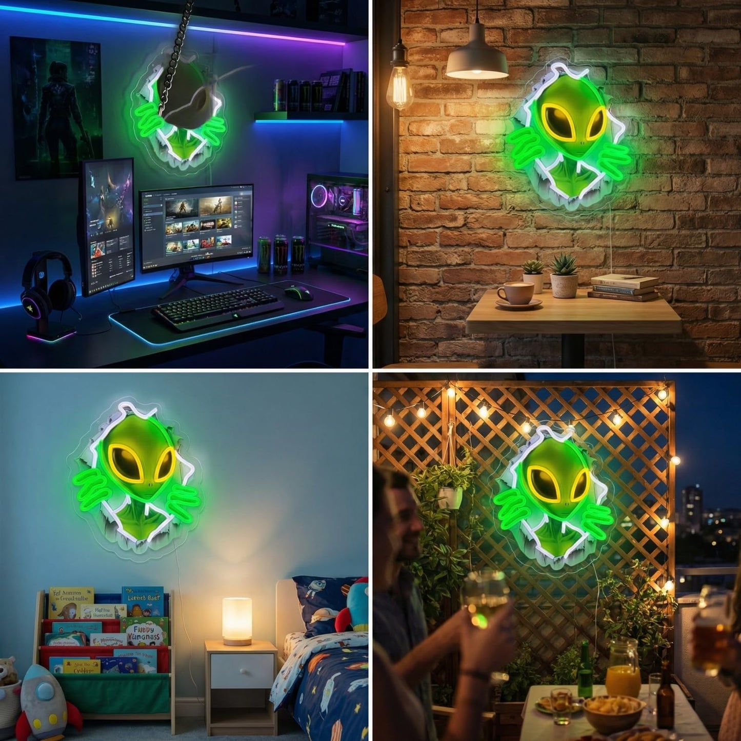 Alien Peeking Through Wall Neon Sign, Green UFO LED Wall Light, USB Powered Alien Neon Light for Game Room, Men's Cave, Bedroom & Party Decor, Ideal Alien Gifts