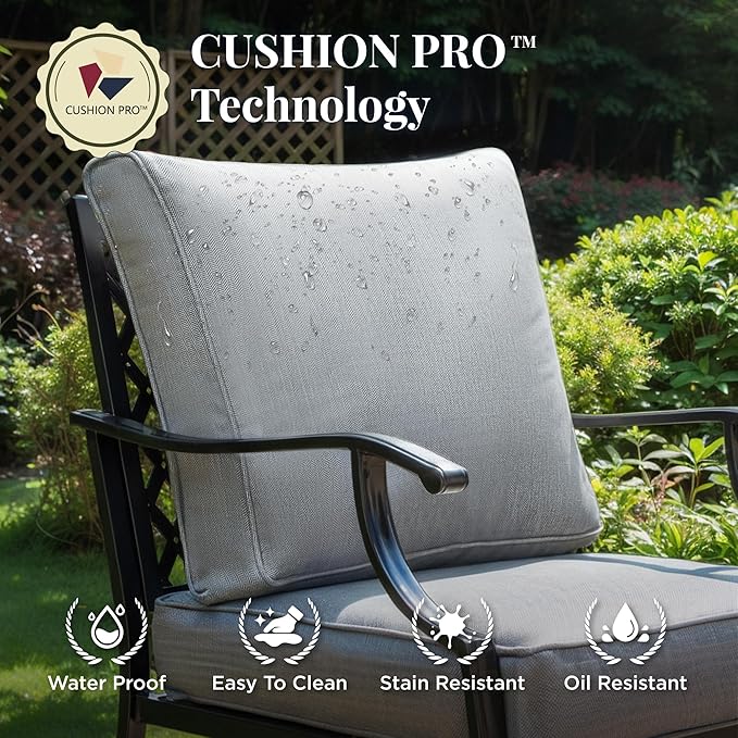 Patio Furniture Set 5 pcs, Outdoor Patio Furniture, 3-Seat Sofa, 2 Rocking Chairs, 2 Ottomans and 5.75" Extra Thick Cushion, Patio Conversation Set for Garden Backyard Deck,Grey