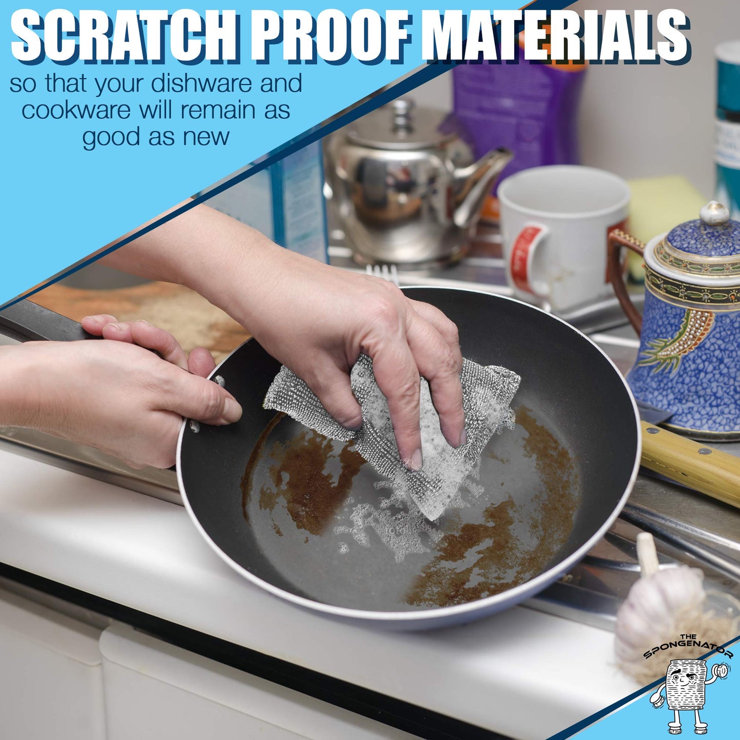 SPONGENATOR Kitchen Scrubbing Sponges - Heavy Duty Non-Scratch Scrubbing Cleaner Sponges in 1 Color - Multi-Surface Non-Metal Dish Scouring Scrubbers for Fast Cleaning. (6 Pack)