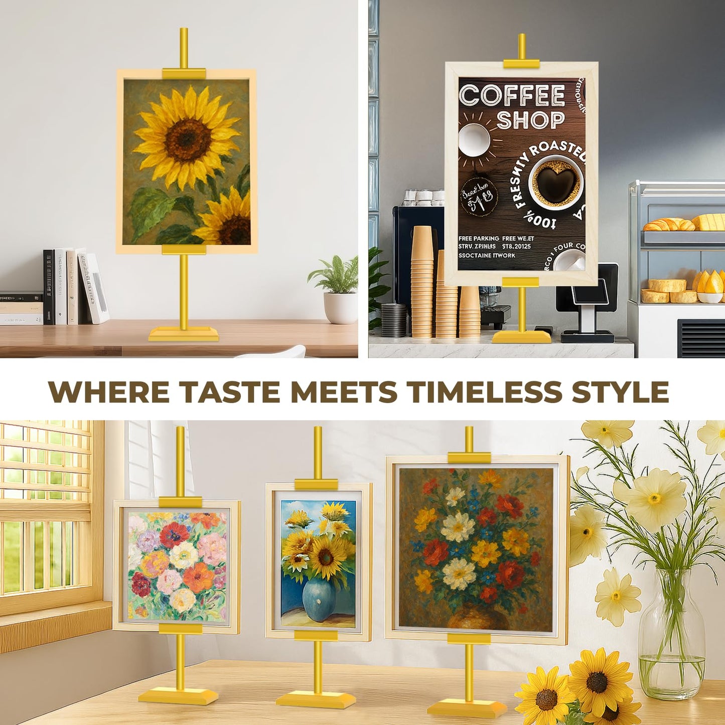 EraYues Adjustable Tabletop Easel Stand for Frames up to 29" H - Heavy-Duty Picture Frame Stand for Display, Canvas & Art, Premium Metal Gold