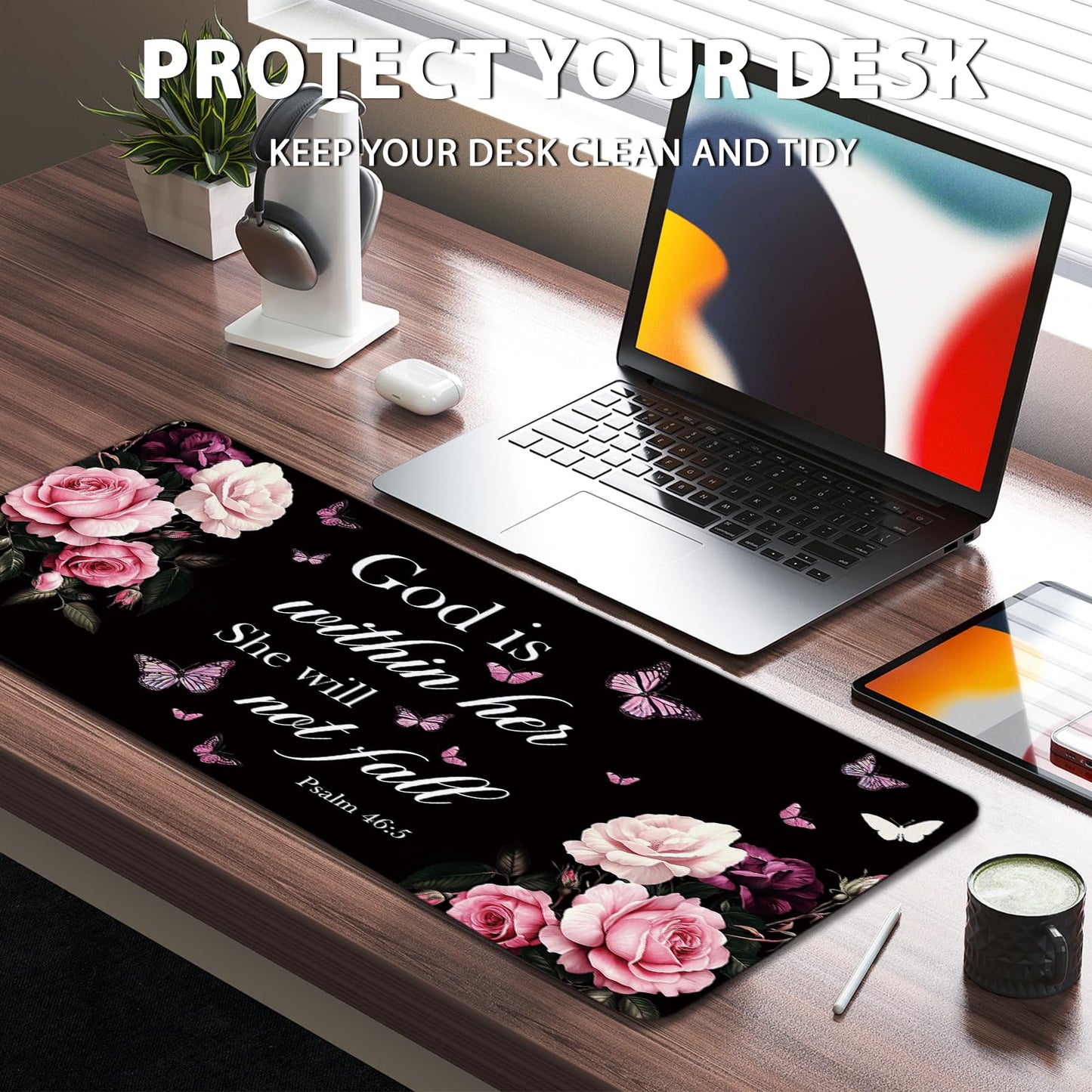 Flower Large Gaming Mouse Pads, Butterfly Flower Computer Keyboard Desk Mousepad with Non-Slip Base and Stitched Edge, Gifts for Boy Men, Large Desk Mat for Topdesk for Keyboard Mouse 11.8”x 31.4”XL