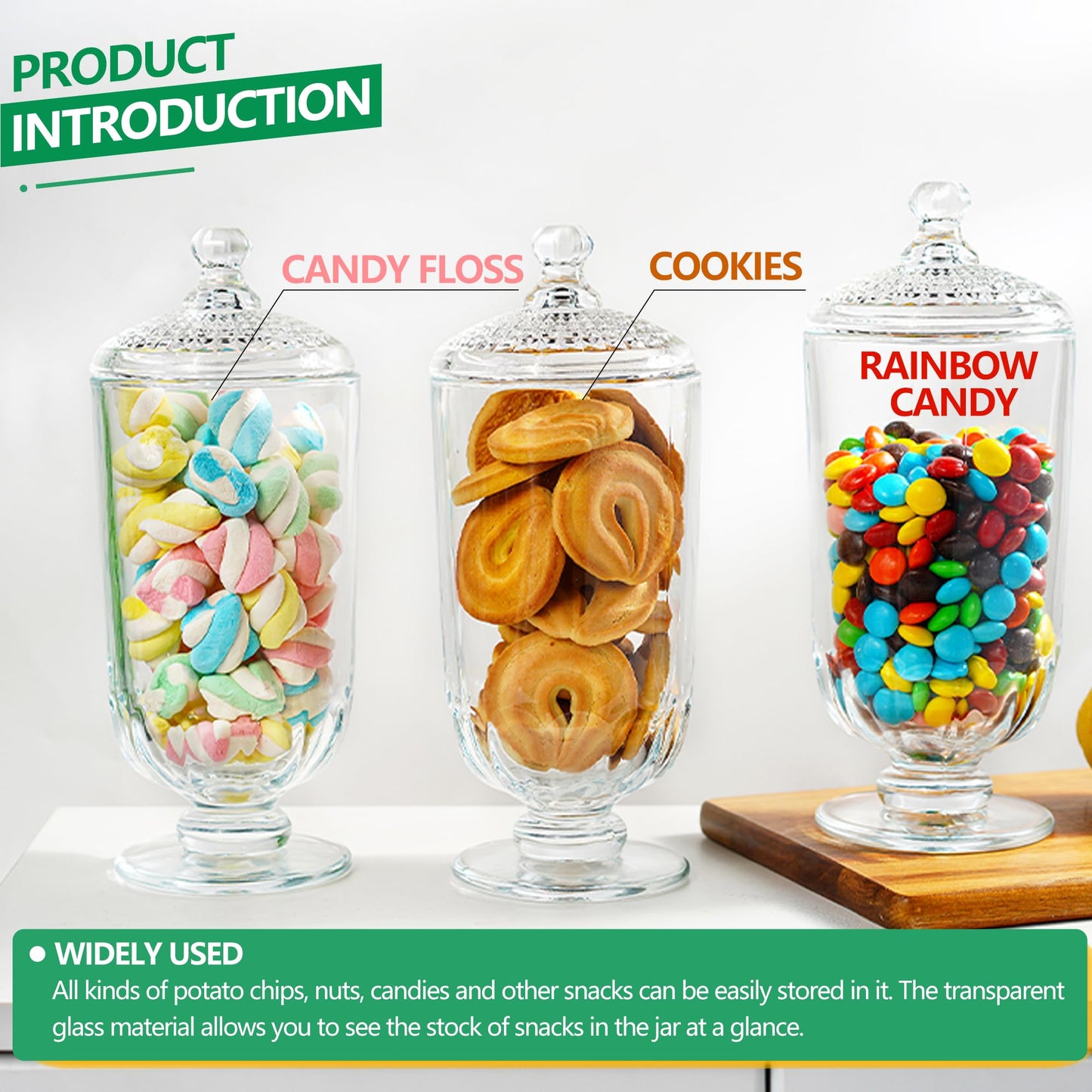 2 Pack 24oz Clear Glass Candy Jars with Lids Glass Decorative Storage Jar for Candy Buffet, Wedding Favors, Baby Shower, Party Decor, DIY Crafts