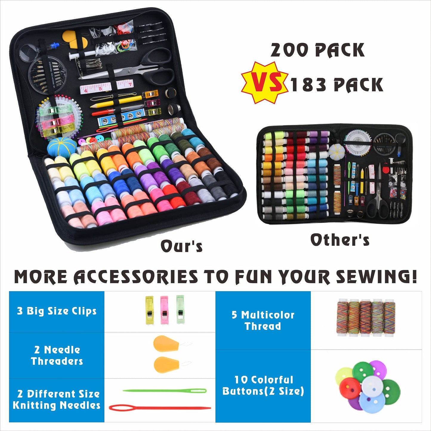 INSCRAFT Sewing Kit, 200 Premium Sewing Supplies, 41 XL Thread Spools, Suitable for Traveller, Adults, Beginner, Emergency, DIY and Home by INSCRAFT