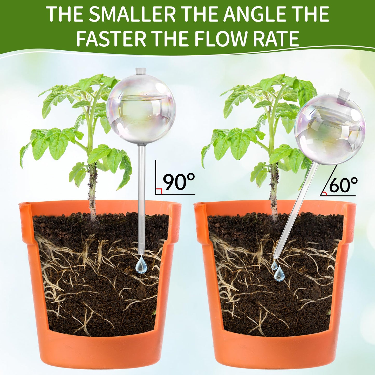 17 oz Up 2 Weeks Extra Large Plant Watering Globes, Self Watering Planter Insert, Iridescent Glass Self Watering Globes, Vacation Plant Watering Devices, Automatic Watering Bulbs (Large 4-Pack)