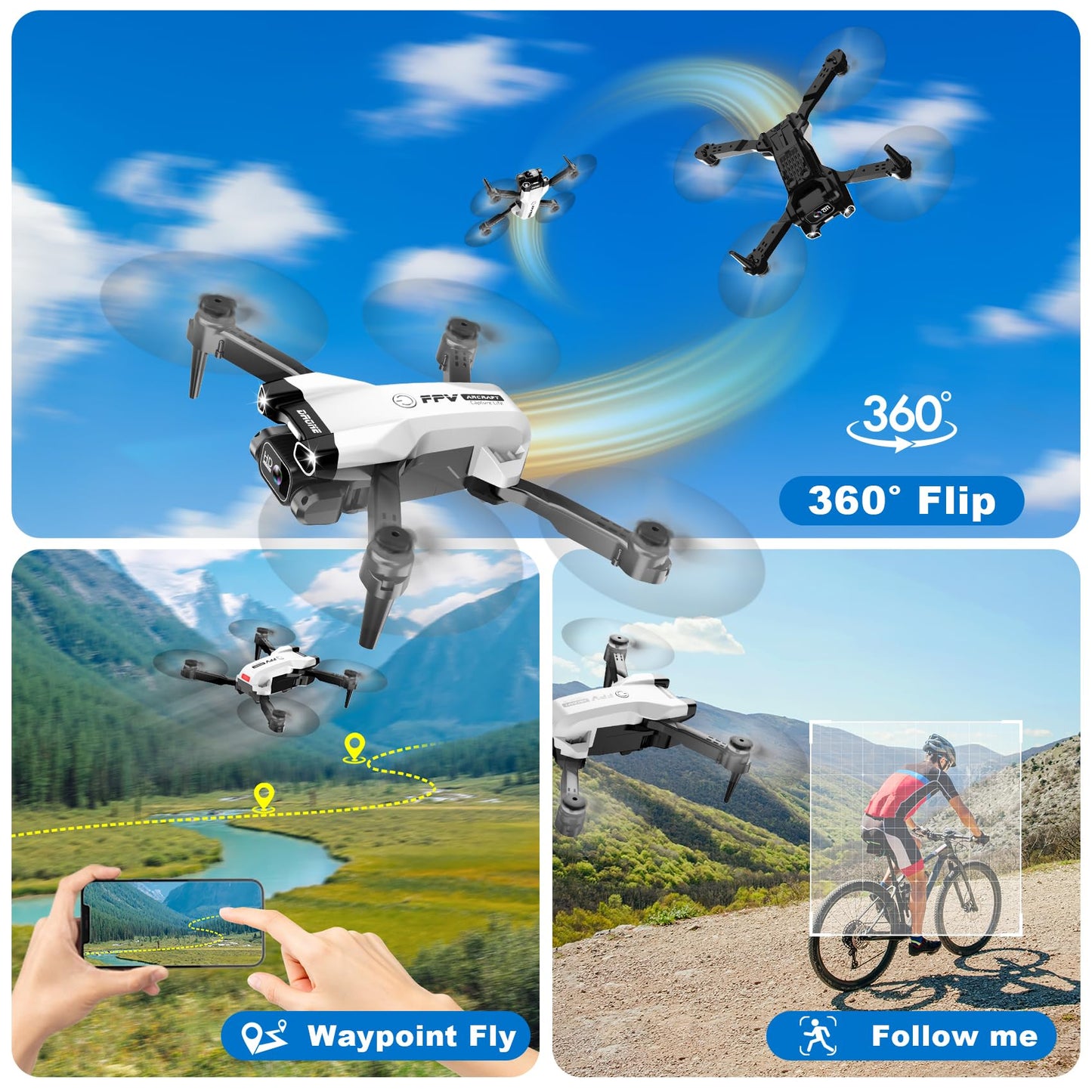 1080P Mini Drone with Camera, Drone for Beginners with Light, WiFi Transmission, One Key Start, Gestures Selfie, Waypoint Fly, 3D Flip, Headless Mode and App Control