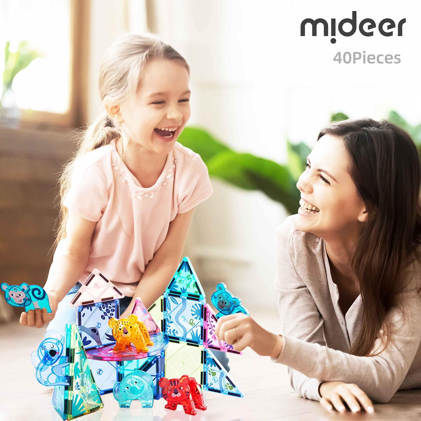 MiDeer Animal Magnetic Tiles 40 Pcs, Magnetic Building Blocks for Toddler 3-5, Educational Stack Tile Construction Magnet Block STEM Learning Toy for Kids Age 3-5 4-8