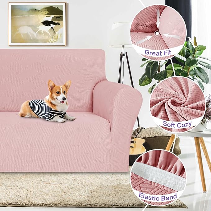 ZNSAYOTX Oversized Super Stretch Couch Cover (92"-115"), New Striped Sofa Covers Comfortable & Durable, Dog Cat Pets Friendly Extra Large Spandex Sofa Slipcovers (Rose, XL Sofa)