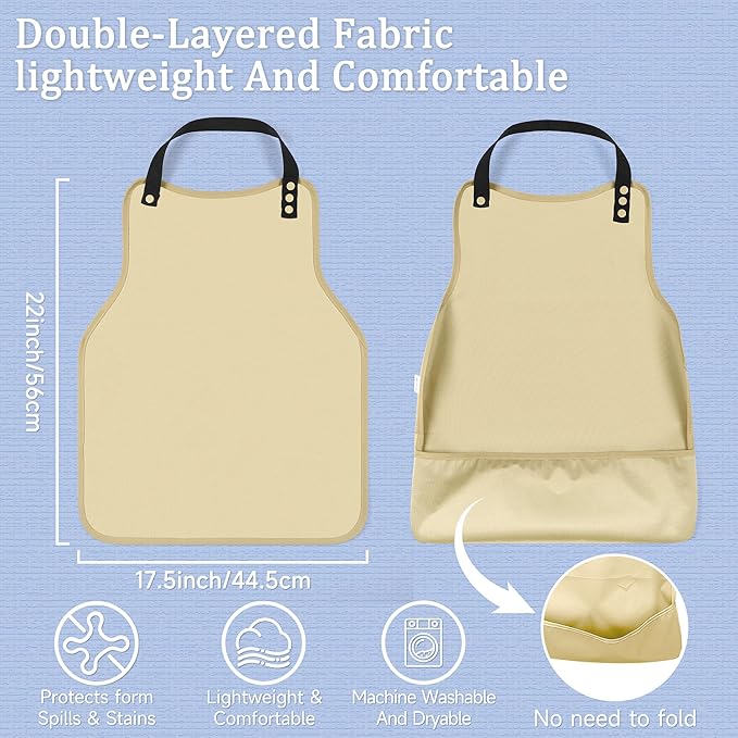 Adult Bibs-3 Pcs Washable Clothing Protector with Upgraded Crumb Catcher