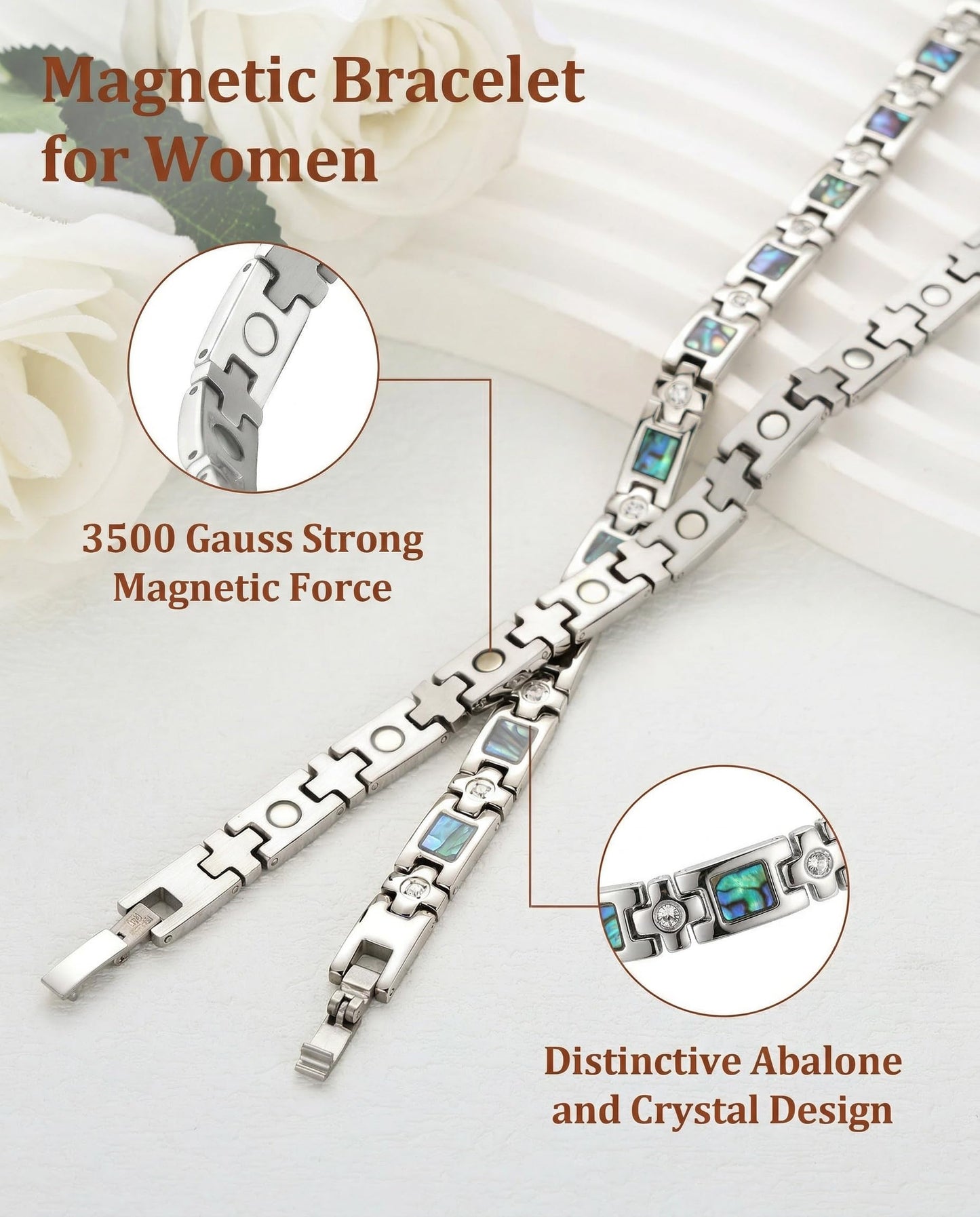 BioMag Magnetic Bracelet for Women Titanium Steel Magnetic Bracelet Adjustable Crystal Bracelet with Sizing Tool