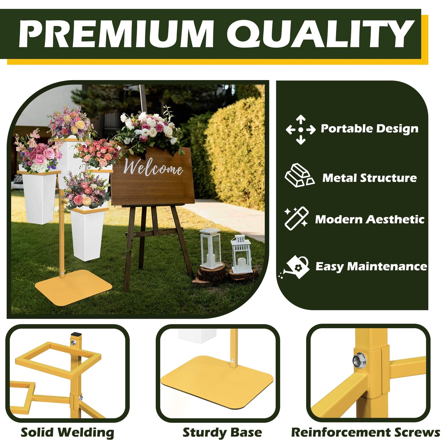 PROLEE Flower Display Stand with Buckets, Wedding Flower Cart Display Stand with Wheels,Flower Stand for Wedding Party, Events and Garden Decor (White)