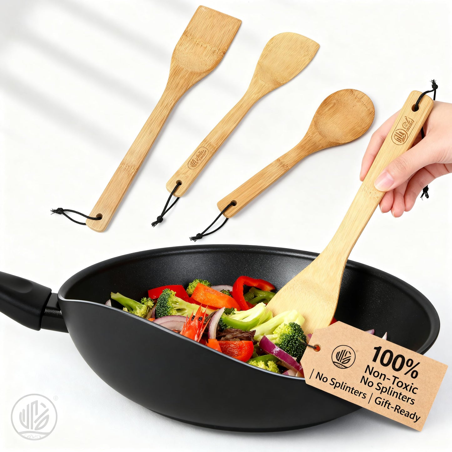 Wooden Spatulas 3 Hanging, Non Stick, Bamboo, Non Toxic, Kitchen Use, Wedding, Shower Gifts, Hand Crafted
