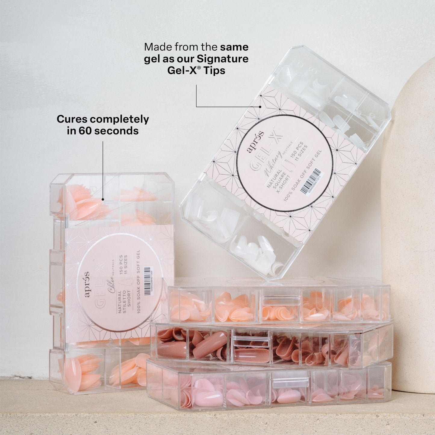 Apres Neutrals Gel-X Emma Box Of Nail Tips, 11 Sizes 00-9, Soft Gel Tip Box (150pcs) (Natural Coffin Extra Short, 150)
