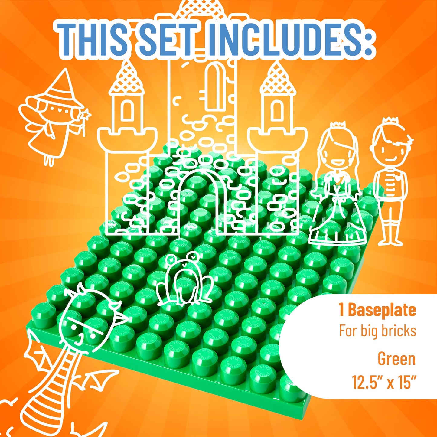 Strictly Briks Mega Toy Building Block Baseplate, Beginner Bricks Stackable Plate, Large Pegs for Toddlers, Compatible with All Major Brands, Kids Gift, Green, 12.5 x 15 inches