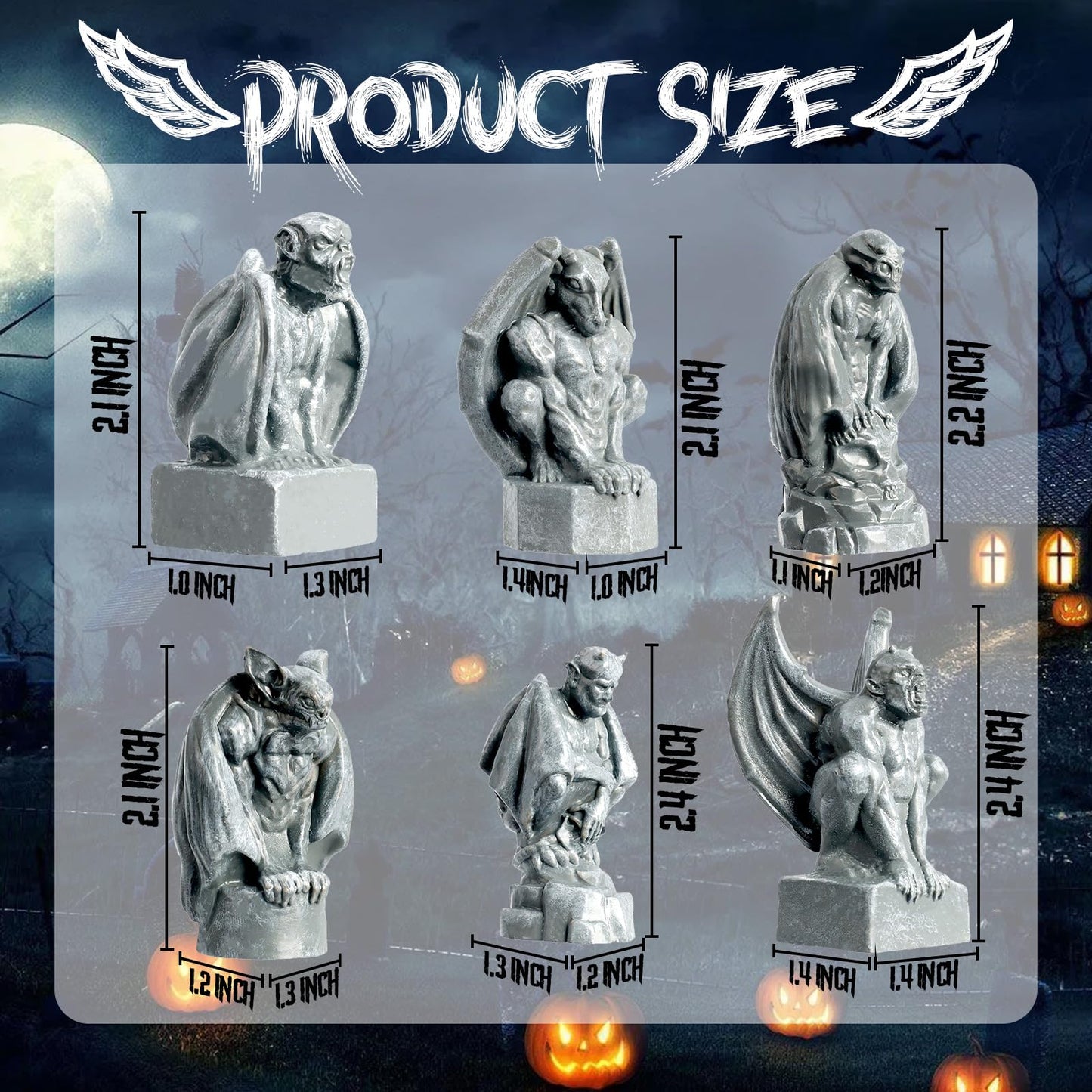 Rileryan 6 PCS Miniature Evil Gargoyles Figurines Statue for Halloween Village Decorations Accessories Mini Graveyard Cemetery Decor