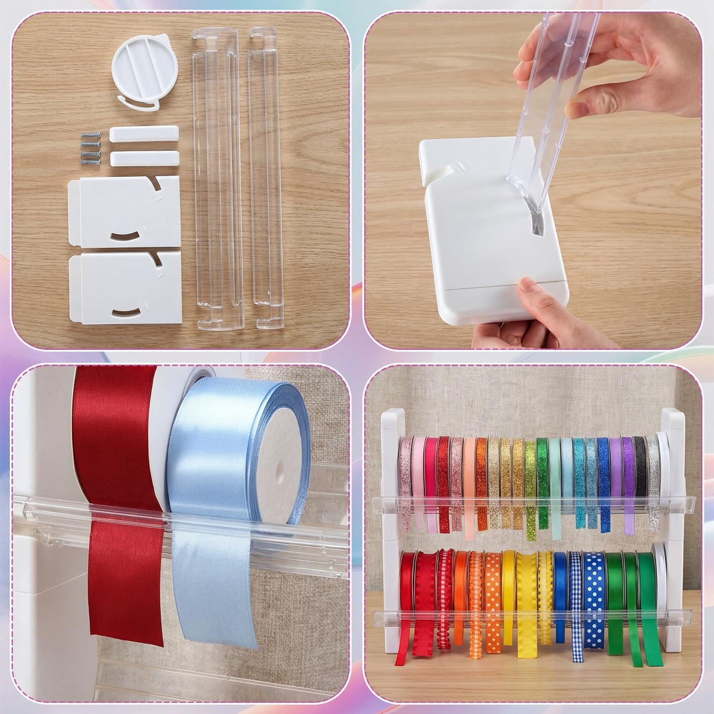 Kathfly 2 Set Plastic Ribbon Spool Holder Ribbon Rack for Craft Room Storage and Organization Washi Tape Organizer for Sewing Craft Wreath Crochet Roll Florist Arts Wrapping Gift
