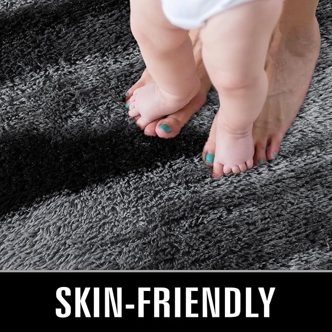 TWINNIS Super Soft Shaggy Rugs Fluffy Carpets, 4x5.9 Feet, Indoor Modern Plush Area Rugs for Living Room Bedroom Kids Room Nursery Home Decor, Upgrade Anti-Skid Rectangular Fuzzy Rug, Black Gray