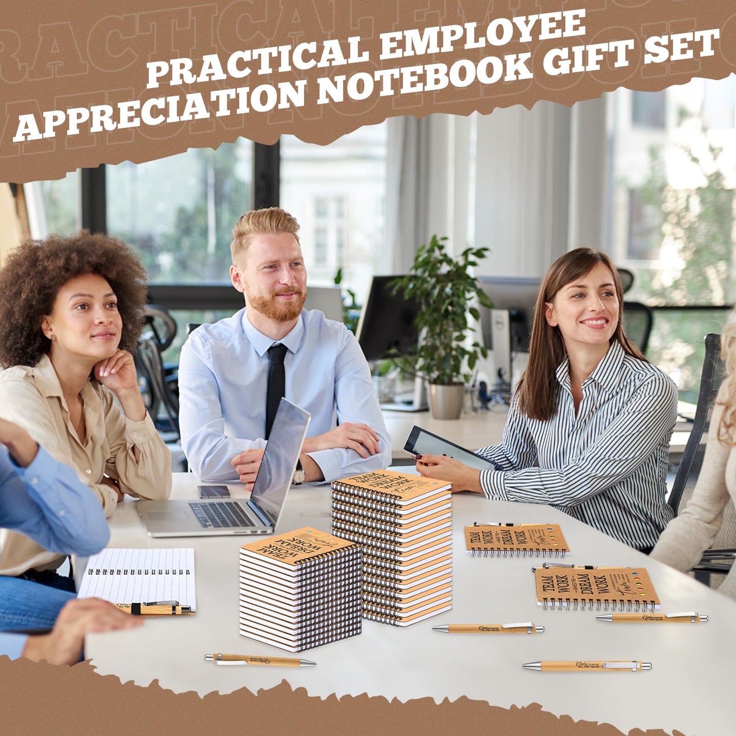 Skyygemm 20 Sets Employee Appreciation Gifts Spiral Notebook Journal with Sticky Notepad Index Tabs Thank You Gifts Notepad with Bamboo Pen Bulk for Teacher Cna Nurse Coworker(Team Appreciation)