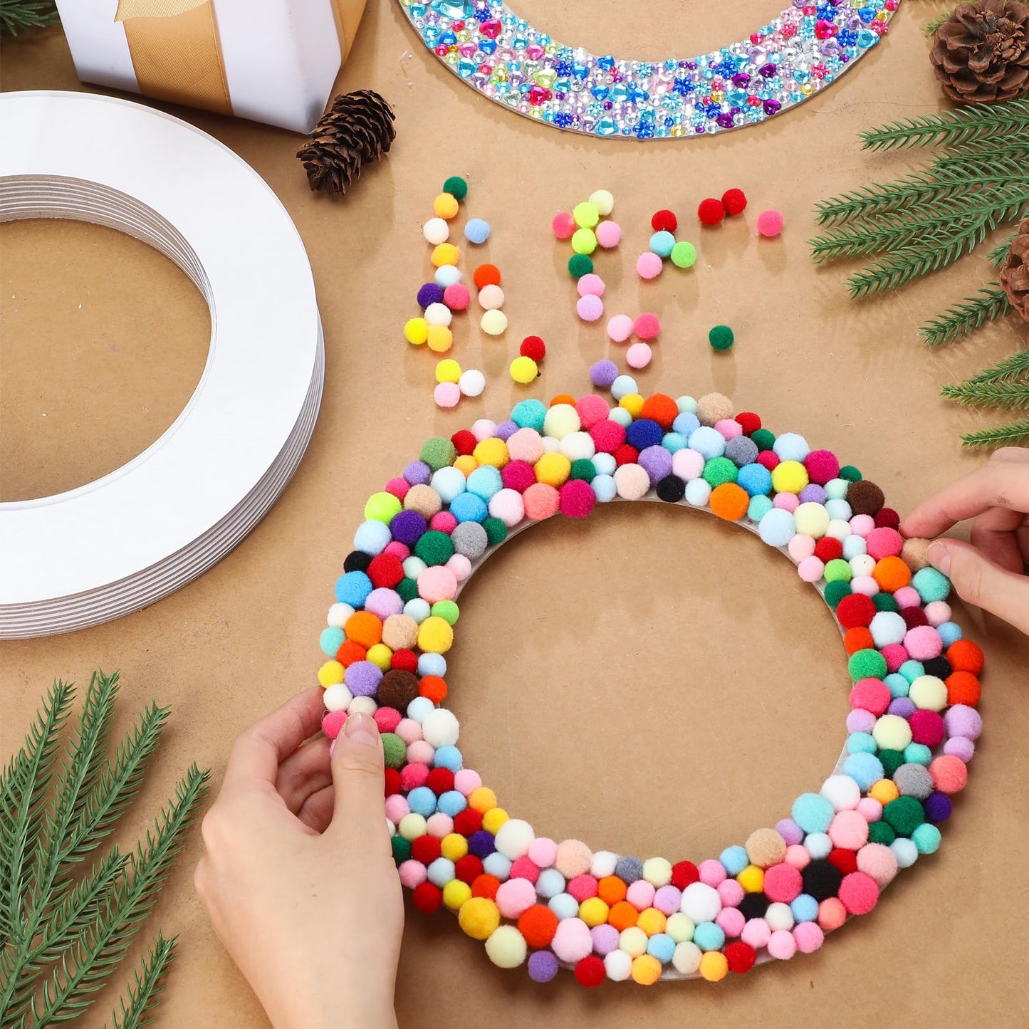 AmazingSpark 24 Pcs Self Adhesive Hanging Round Wreaths Valentine's Day DIY Ornaments Wreath 9 Inches Spring DIY Cardboard Rings Bulk Circle Cardboard Ornaments for Wedding Easter Party Decorations