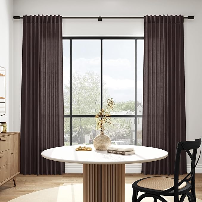 Nanspring Cocoa Coffee Curtains 102 Inches Long, Back Tab Linen Blend Light Filtering Semi Sheer Privacy Drapes for Living Room & Bedroom, 52x102 inch, 2 Panels