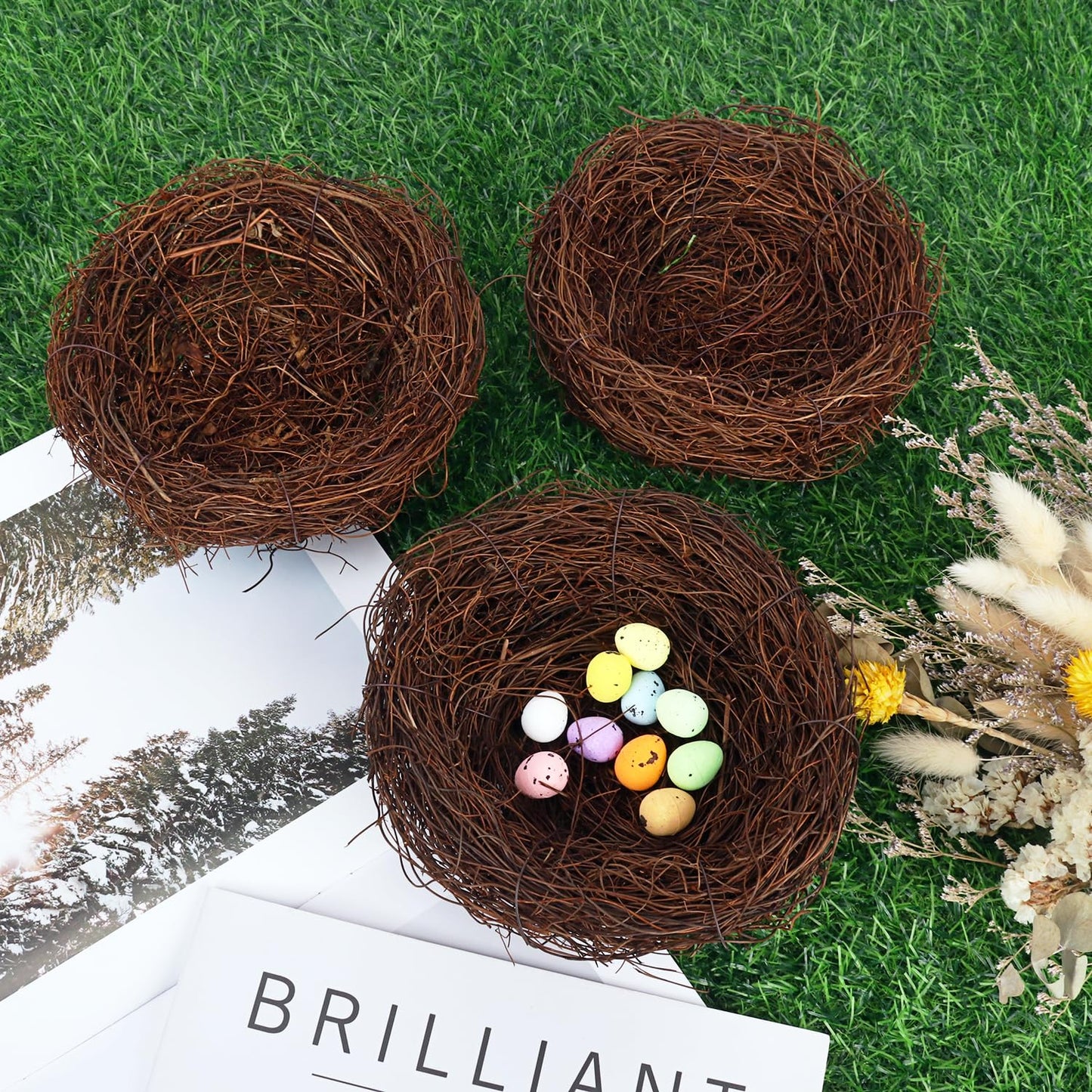 Geytetqi 15 PCS 5.9 Inch Artificial Bird Nest for Crafts, Handicraft Rattan Bird's Nest, Small Bird Nest, Bird Nest Decorating Kit for Holiday, Table, Garden, DIY Terrarium Decor