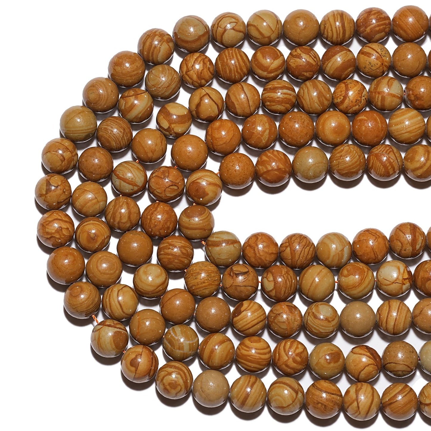 10mm Natural Yellow Woodgrain Jasper Gemstone Beads Polished Round Smooth Stone Beads for Bracelets Jewelry Making 15inch Loose Beads