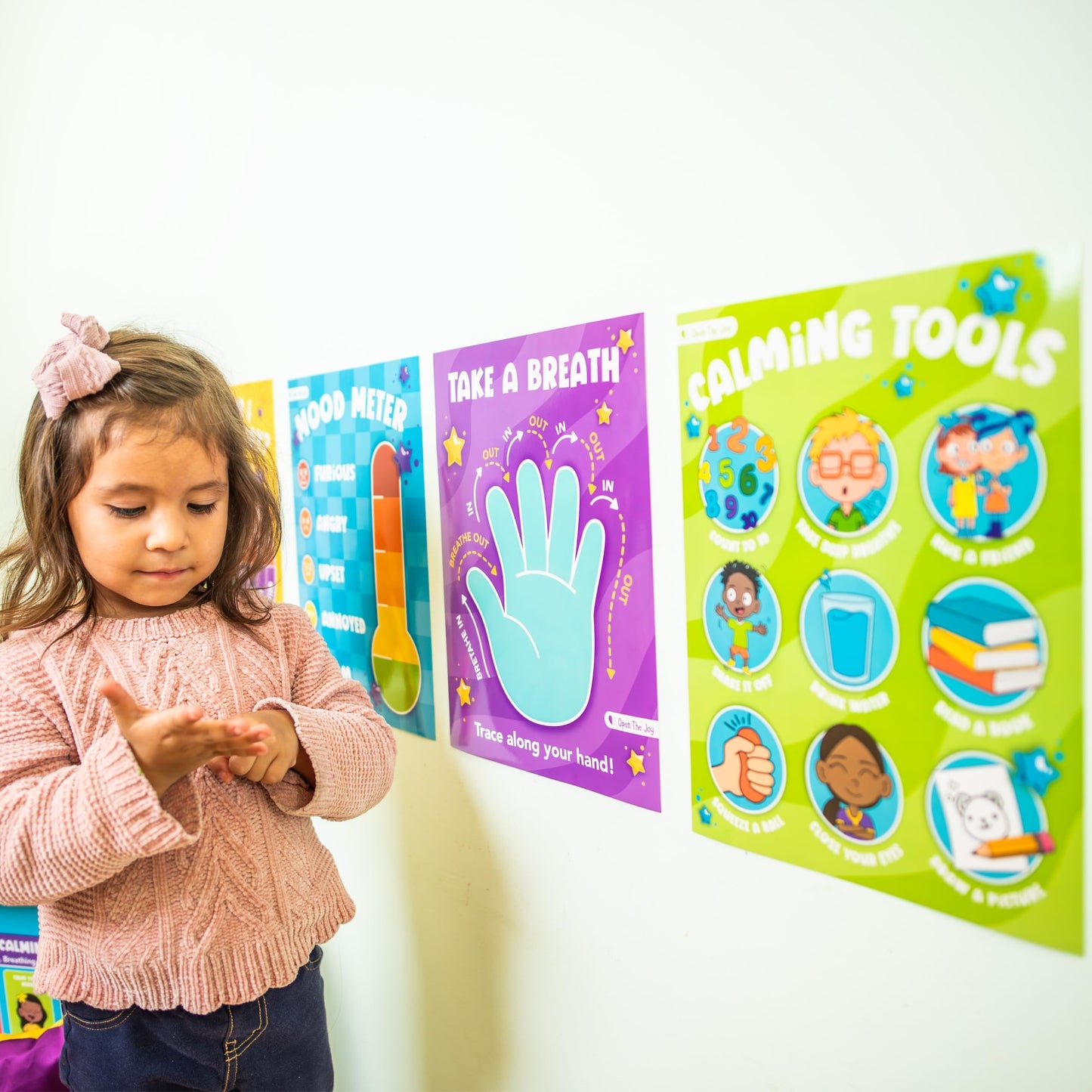 Open The Joy Discovery Toolkit Bundle - Version 2 | Calming Corner Poster Pack, Emotions Stacking Rings, Jumbo Kindness Mission Cards, My Emotions Family Peg Puzzle