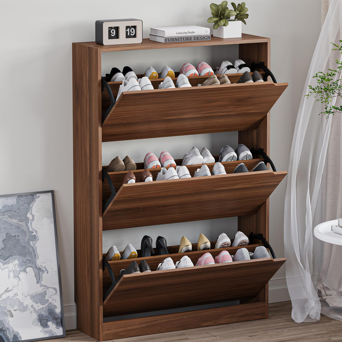Shoe Cabinet with 3 Flip Drawers