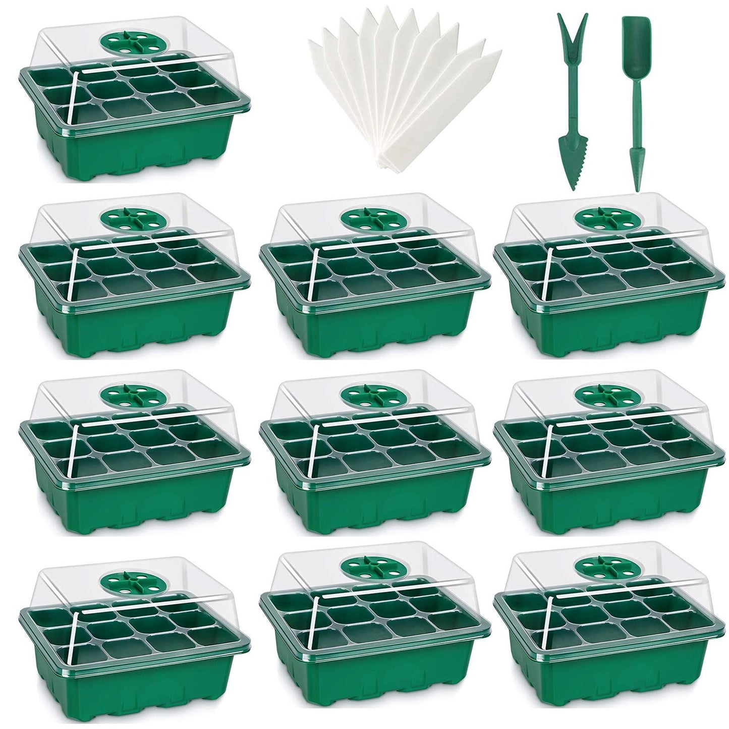 UWIOFF Seed Starter Tray, 12-Pack 144 Cells Seedling Starter Trays, Humidity Adjustable Seed Tray Kit with Dome and Base Greenhouse Grow Trays Mini Propagator for Seeds Growing Starting