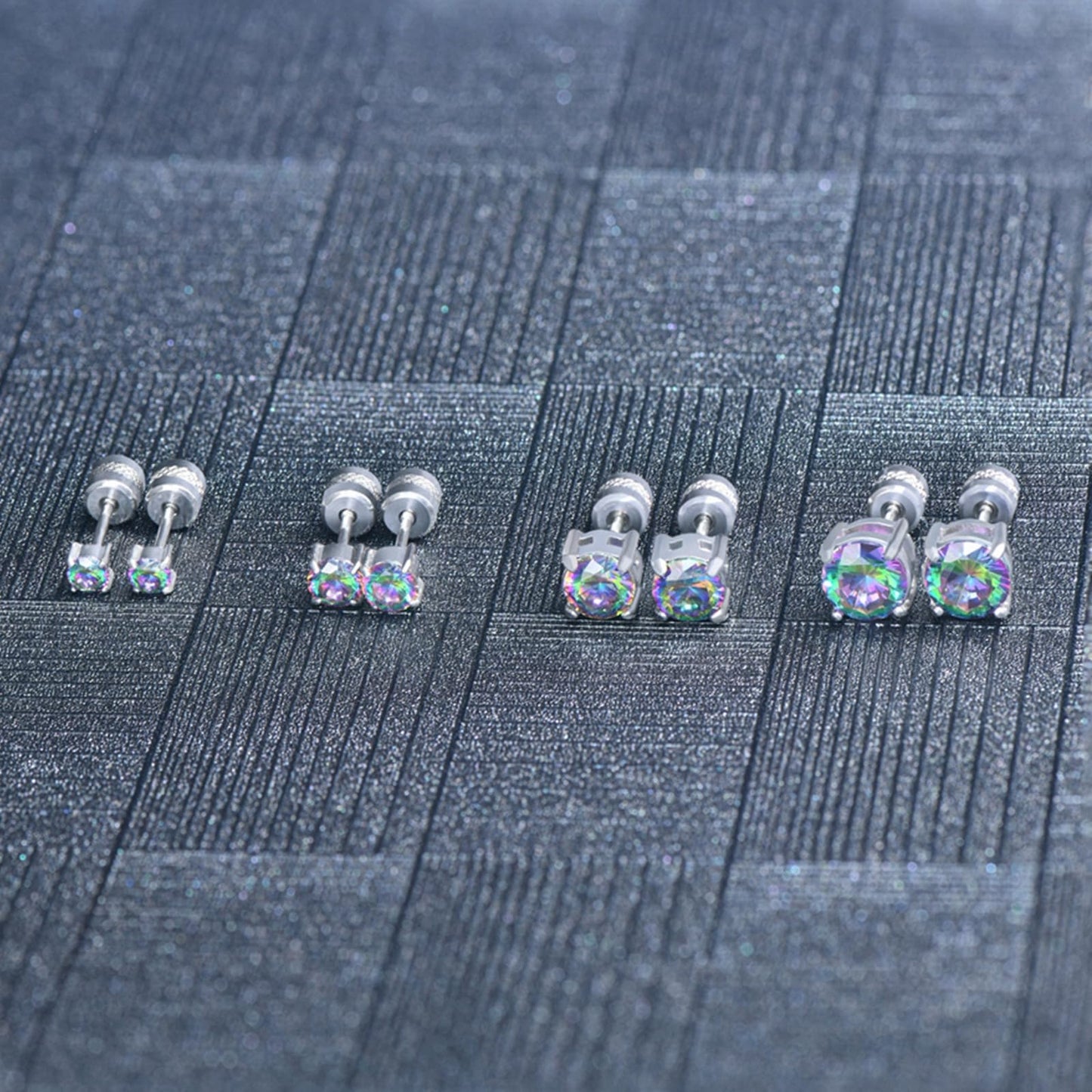 4 Pairs Titanium Hypoallergenic Stud Earrings, Black 5A Cubic Zirconia Screw Back Studs for Women Men Surgical Stainless Steel Double Side Earrings