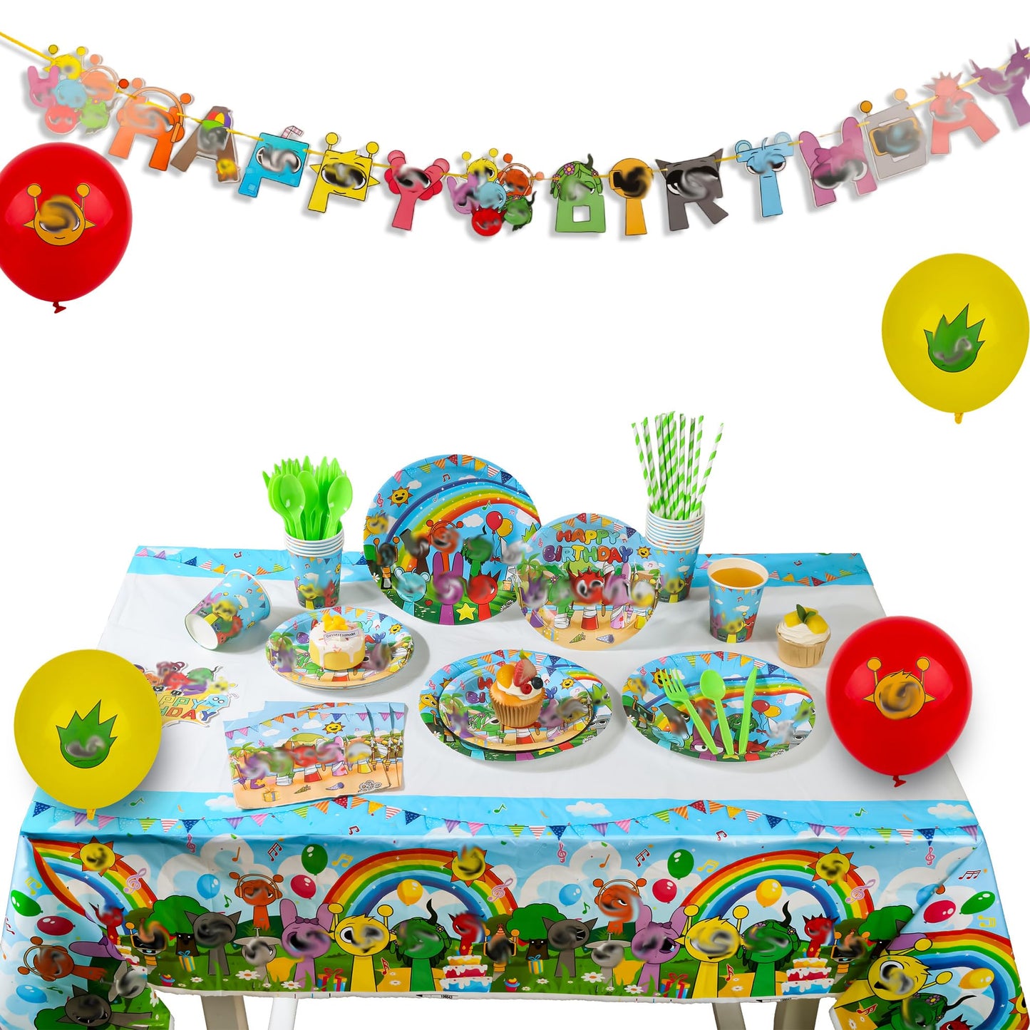 DUMBI 229 PCS Birthday Party Supplies Set – Complete Birthday Decorations with Balloons, Banner, Tablecloth, Cake Toppers, Stickers & Backdrop – Fun Decorations for Kids & Fans