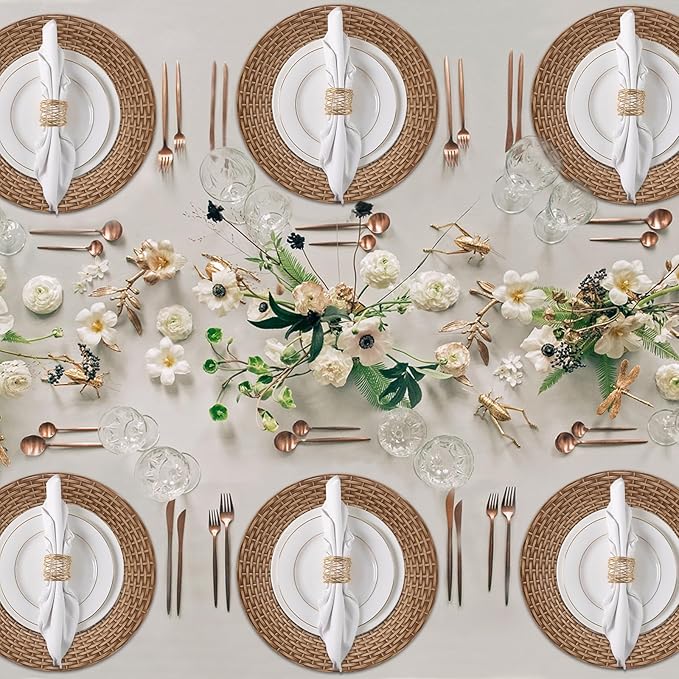 MAONAME Faux Rattan Charger Plates Set of 6, Table Chargers for Dinner Plates, 13" Round Brown Plate Chargers, Plastic Charger for Table Setting, Wedding Decor