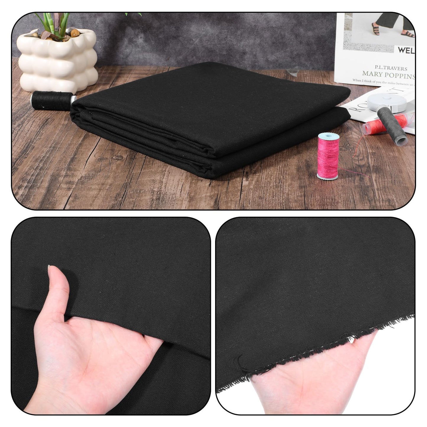 Black Cotton Canvas Fabric 60x80 in 10oz Black Embroidery Sewing Fabric by The 2 Yard for Painting, Sewing, Bag, Crafts, Embroidery, Handmade Home Decor