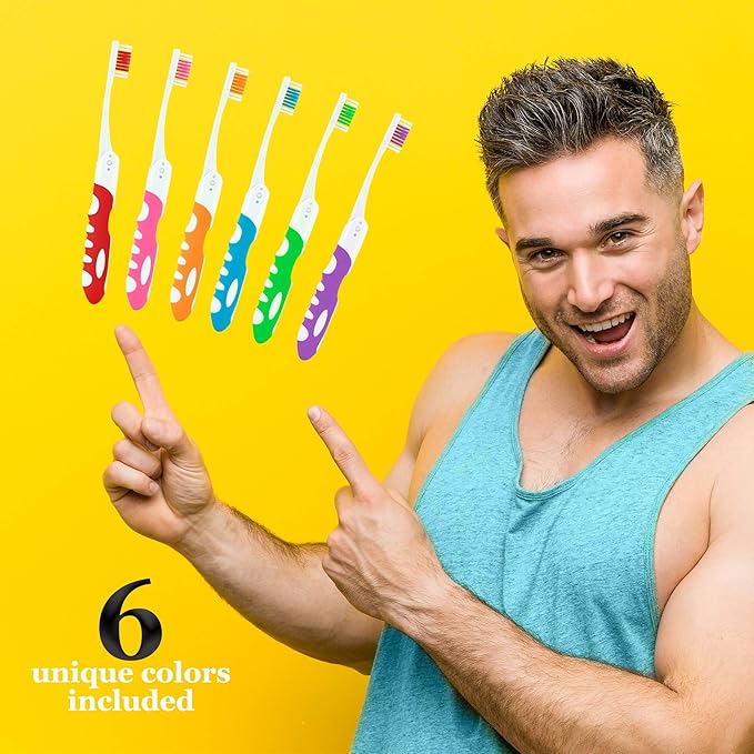 Lingito Travel Folding Toothbrush, Camping Toothbrush Bulk, Medium Bristle (6 Pack Medium-Multicolor)