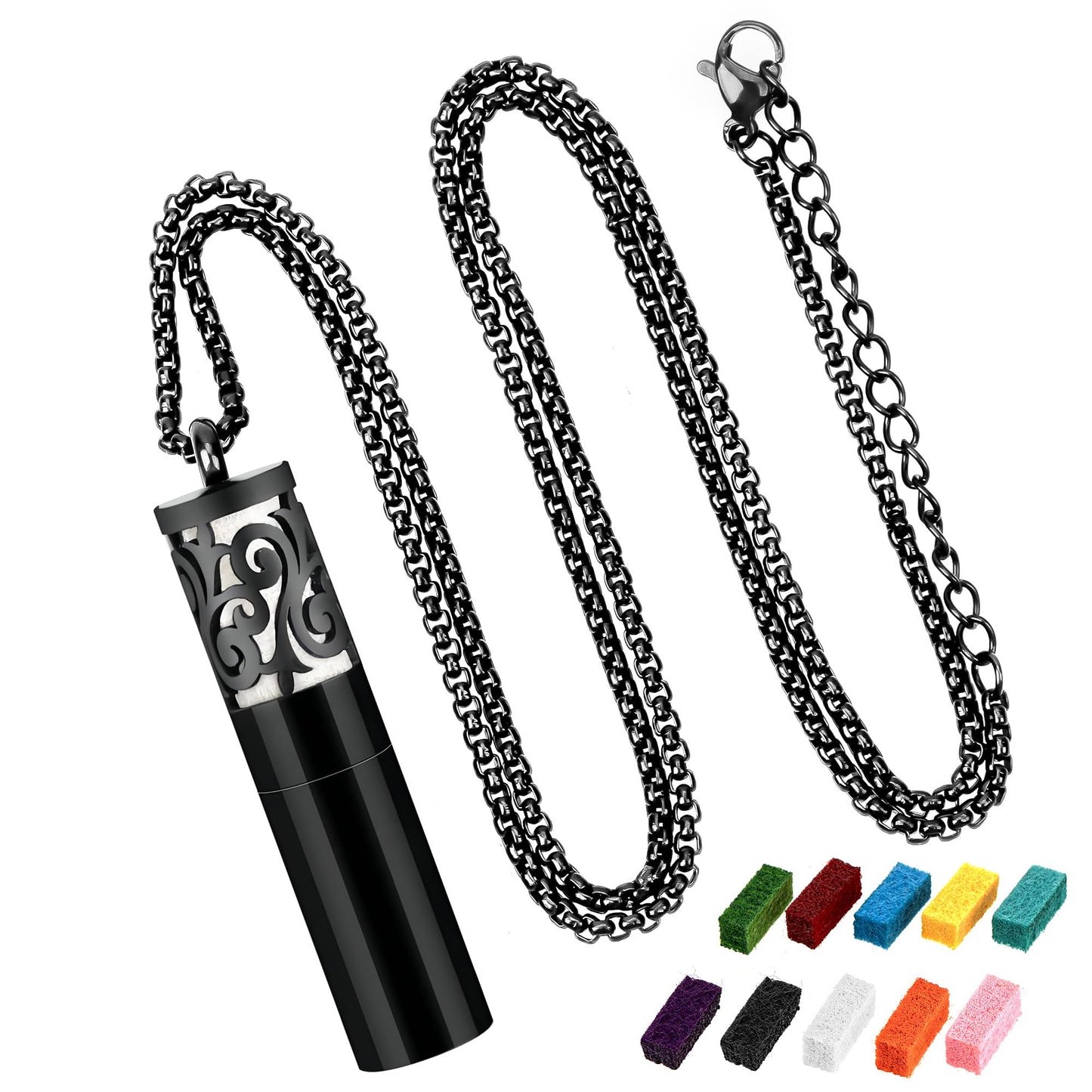 CAIRIAC Essential Oil Necklace for Women, Aromatherapy Necklace Diffuser, Women's/Men's Fragrance Diffuser Pendant (Black)