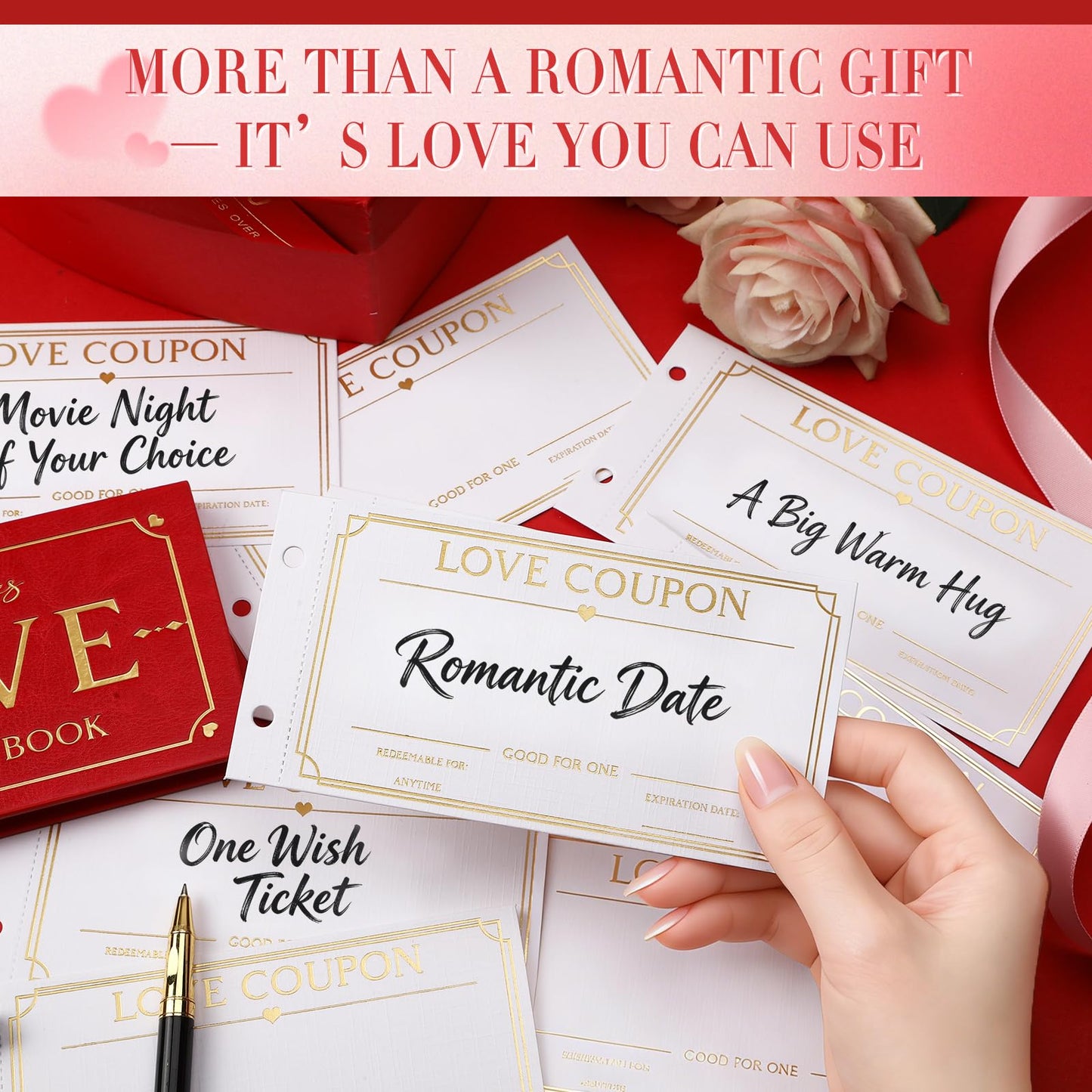 JULEASEL Love Coupons for Him – 30 Blank Personalized Coupons | Romantic Valentines Gifts for Him, Thoughtful Valentines Day Gifts for Husband, Cute Vday Gift for Boyfriend (Ruby Red)
