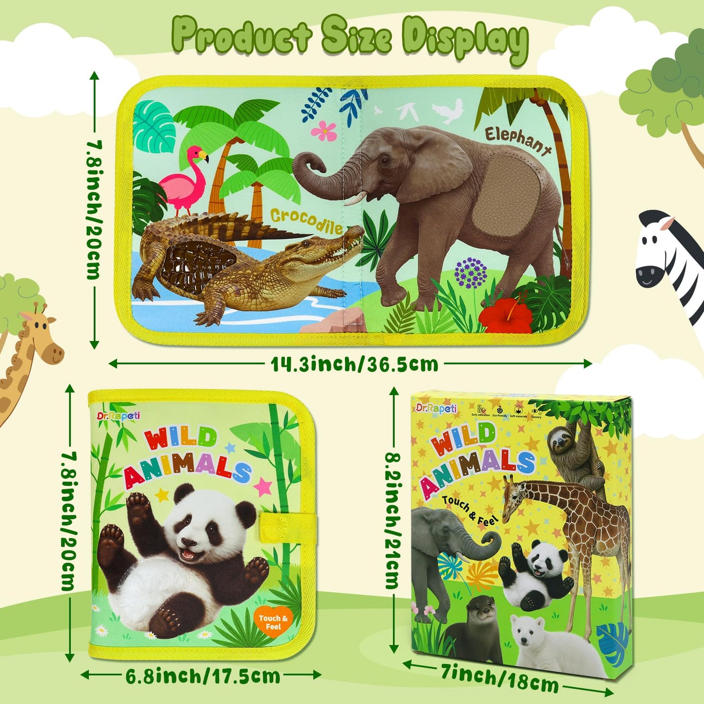 Dr.Rapeti Touch and Feel Book, Tactile Book, Sensory Cloth Toy, Interactive Fabric Touch Toy, Textures & Interactive for Infant Development