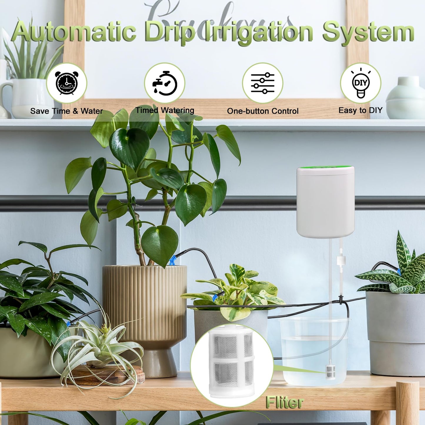 Automatic Plant Waterer Self Watering System - Drip Irrigation Kit with Programmable Timer, Water Up to 12 Potted Plants, Perfect for Indoor Gardens, Balconies & Outdoor Parks